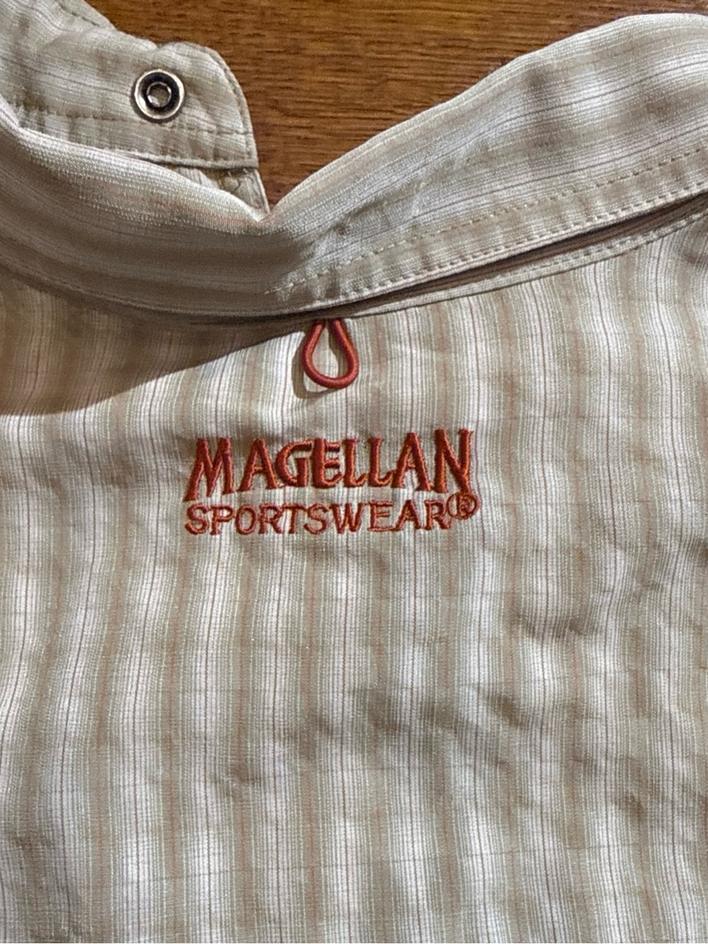 Magellan‎ Outdoors Beige Striped Long-Sleeve Button-Down Shirt - Picture 5 of 6